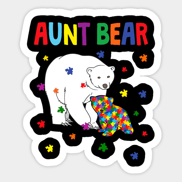 Cute Aunt Bear Autism Awareness Month Familys Sticker by hony.white